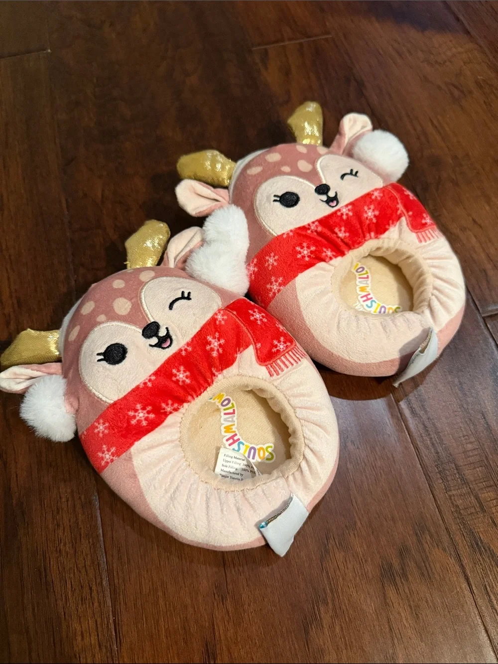 Squishmallows Kids Deer Slippers - Pink, Red, Gold, White